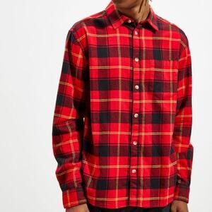 Red plaid cotton button up flannel